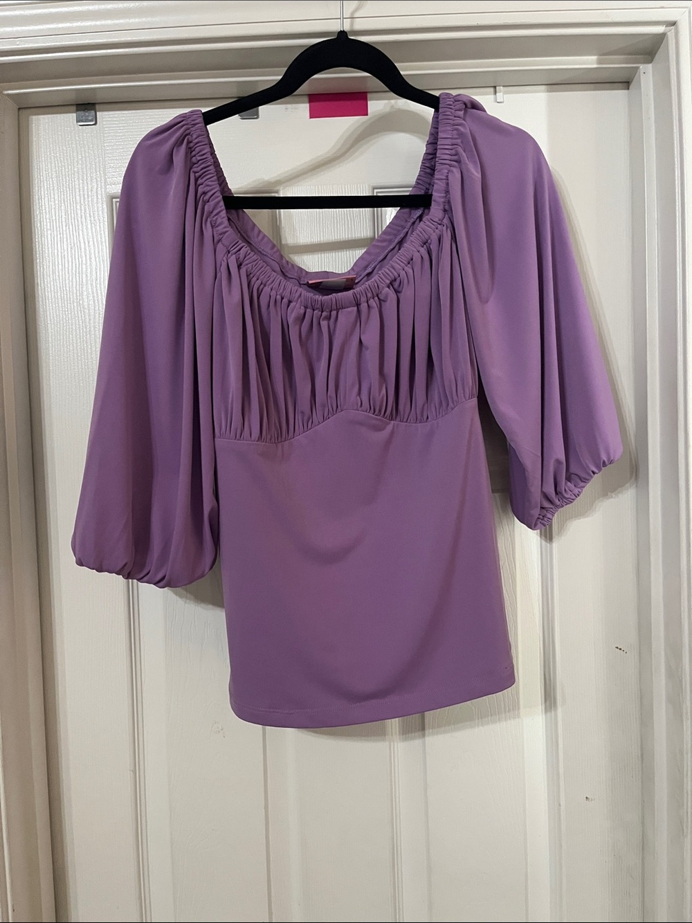 Vixen by Micheline Pitt Lilac Puff-Sleeve Peasant Top